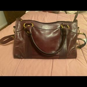 Frye Double Strap Leather Handbag with Gold Hardware
